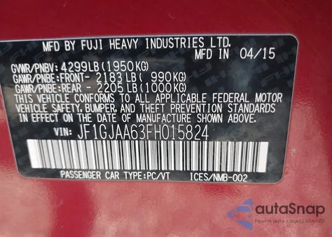 2015 Subaru Impreza from USA, damaged, VIN JF1GJAA63FH015824